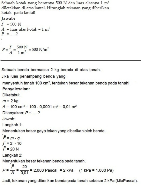 Contoh Soal Tekanan Zat Padat Kelas 8