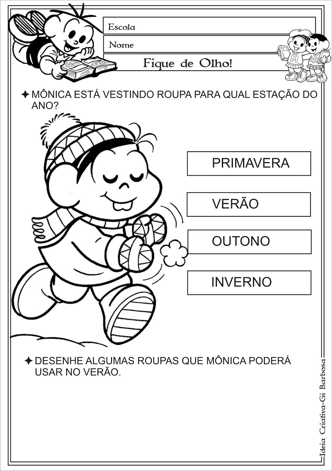 Atividade Estações do Ano Turma da Mônica | Ideia Criativa - Gi