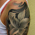 3d black flower tattoo on shoulder