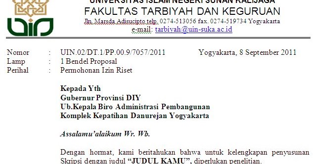 Surat Permohonan Izin Penelitian Uin Suka