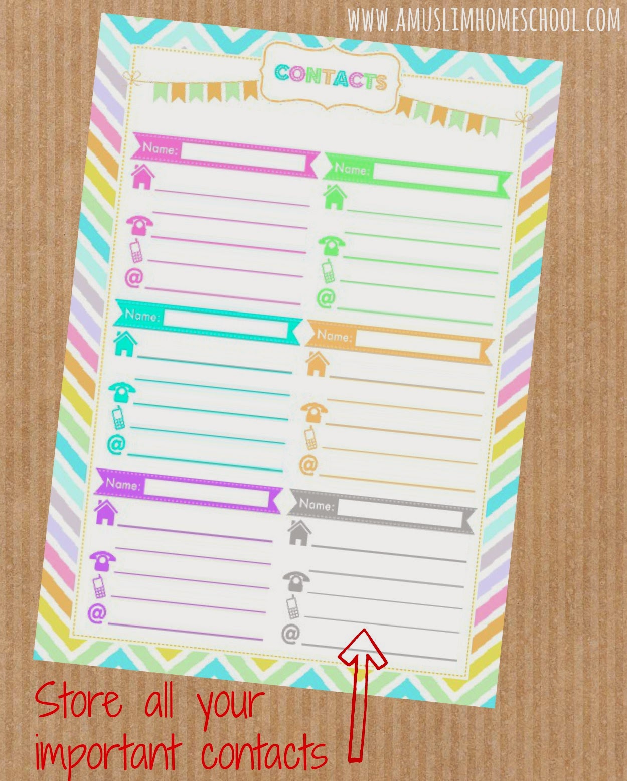 free home management binder contacts printable