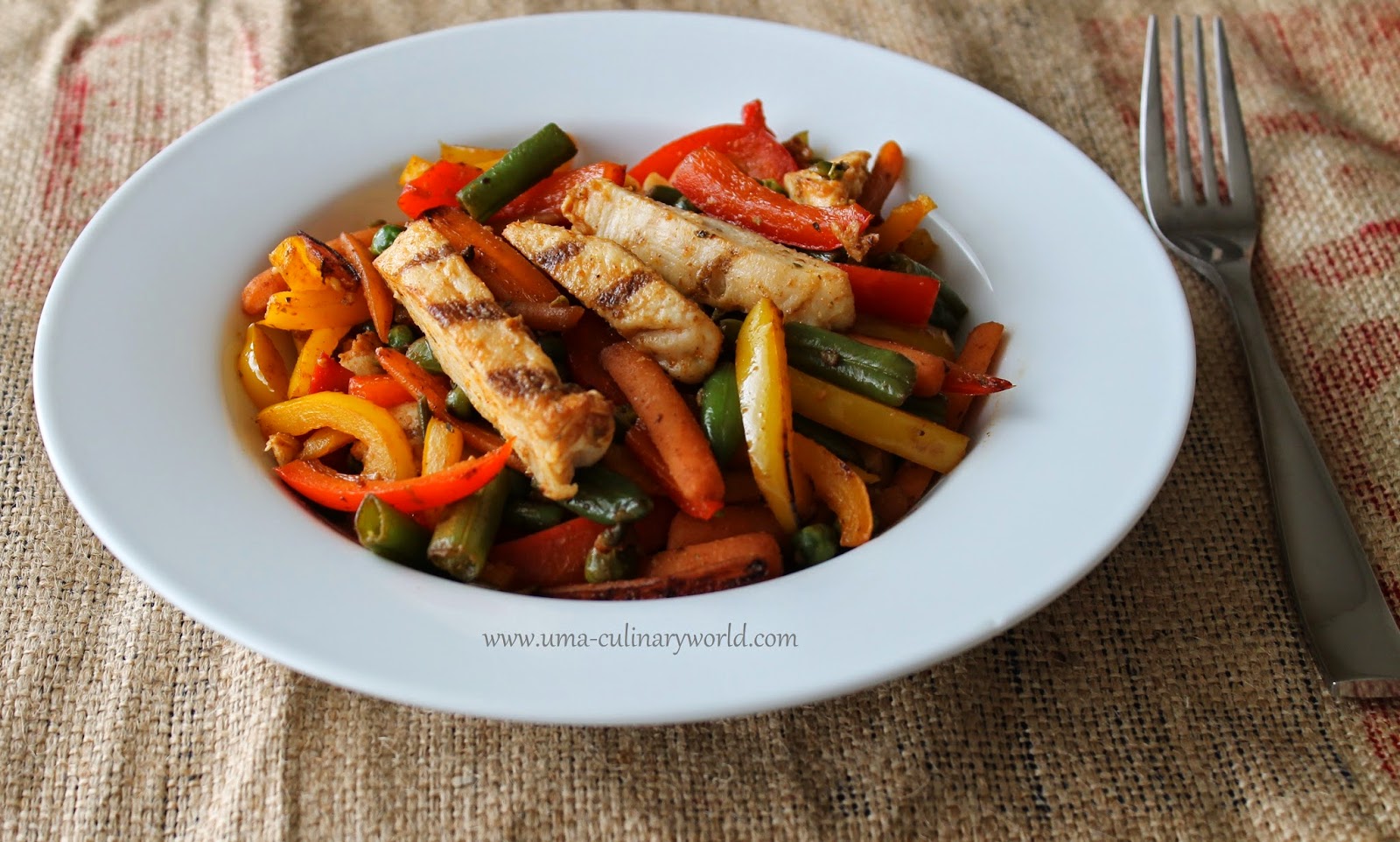 Uma's Culinary World Veggie Stir Fry with Chicken Fajitas