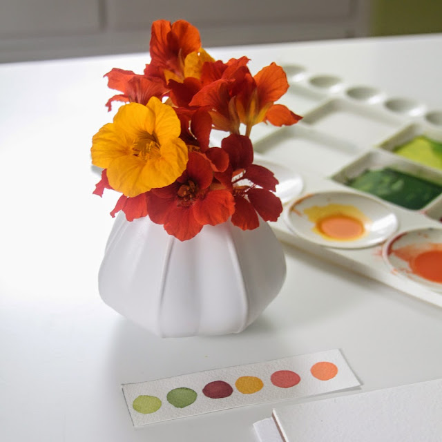 watercolor, paint palette, paint swatches, Nasturtiums, Anne Butera, My Giant Strawberry