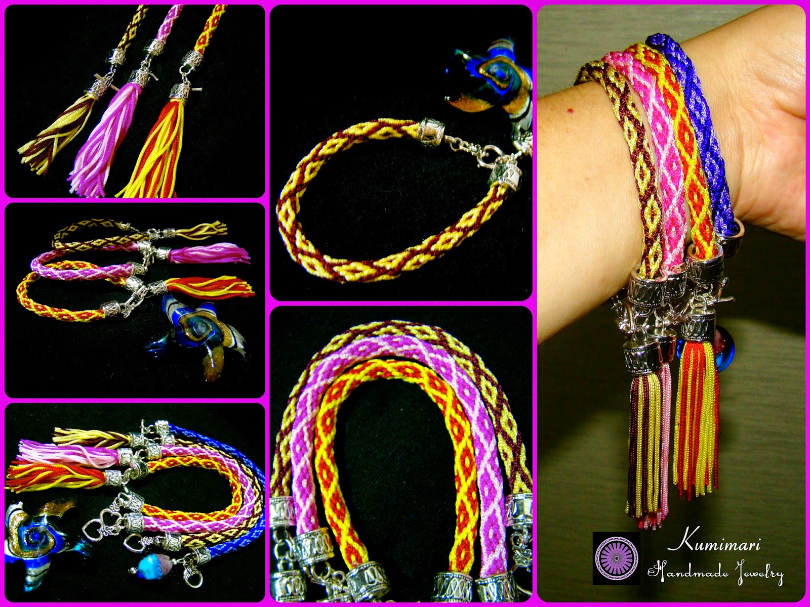 Kumimari Pulsera de Kumihimo con Disenio de Diamante y Borla/ Kumihimo