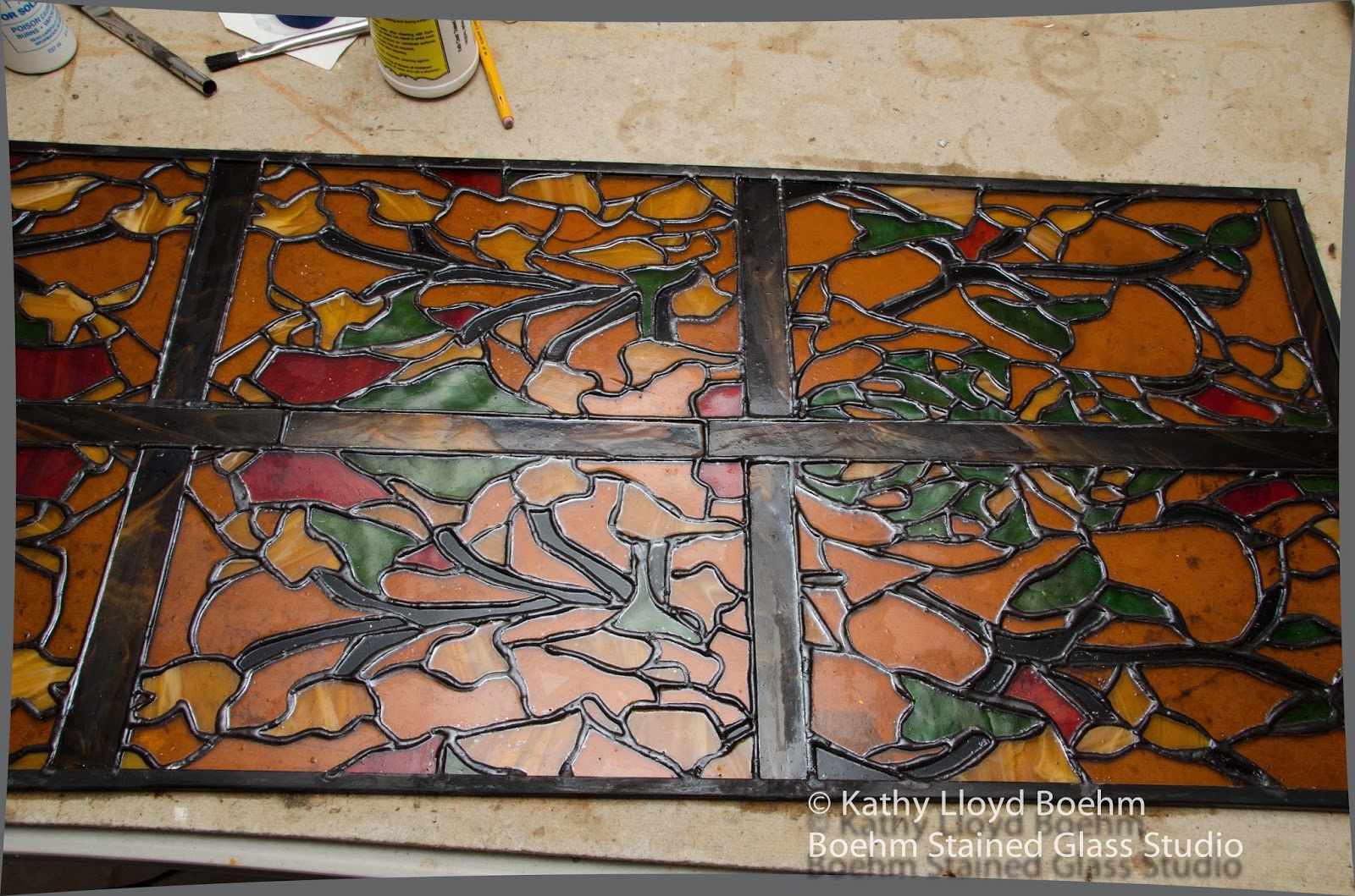 Boehm Stained Glass Blog: Rug Design in Stained Glass - Soldered and Framed