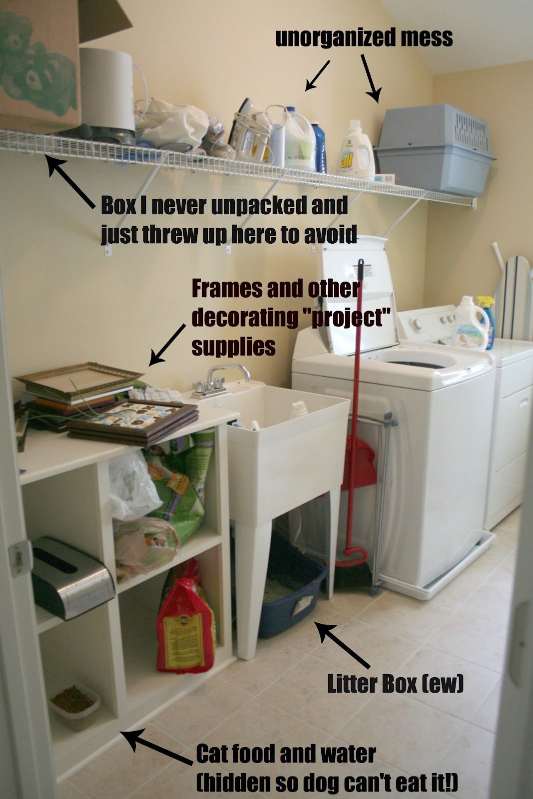 Laundry Room Makeover and No Sew Sink Skirt - The Happier ...