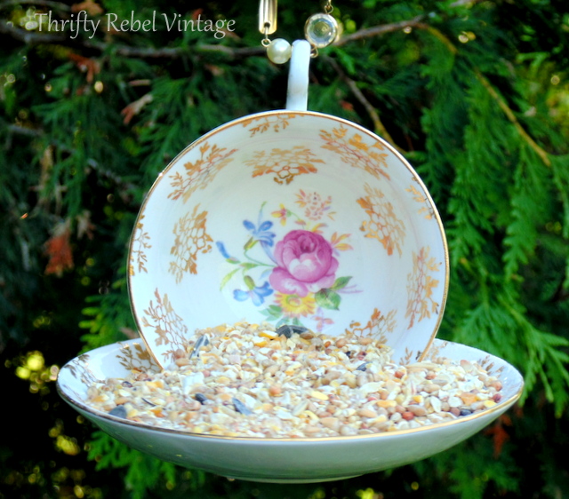 How to Make a Hanging Teacup Bird Feeder Thrifty Rebel Vintage