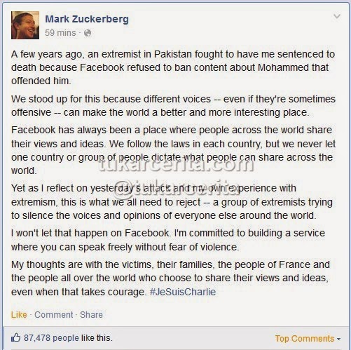 Pernyataan Mark Zuckerberg tentang kasus penembakan Charlie Hebdo