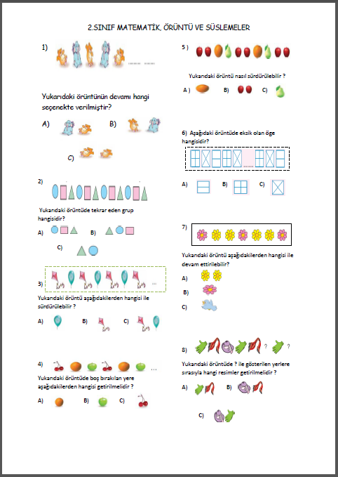Örüntü Testi, 2. Sınıf Değerlendirme Etkinlikleri - dersteknik.com