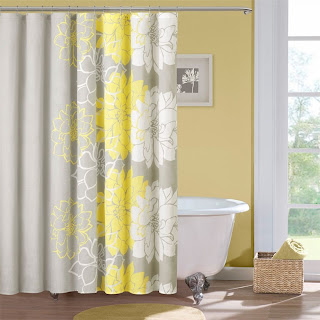 gray and yellow flower design shower curtain