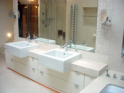 Vanity top, bath surround, floor, walls, mosaic, walk in shower, steps in Jerusalem stone