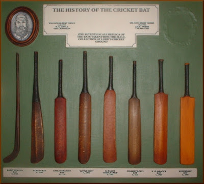 Different types of cricket bats from ancient time which looks like a hockey stick to modern cricket bats