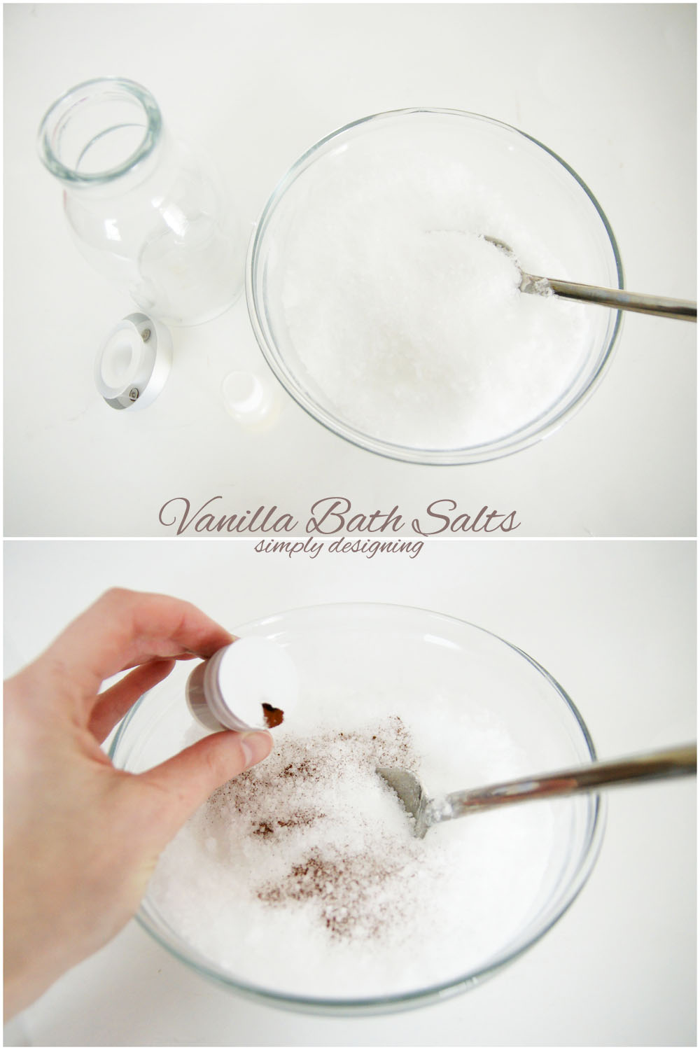 This yummy smelling vanilla bath salt recipe is so simple to make and make a bath extra luxurious with just a few ingredients and a couple of minutes.