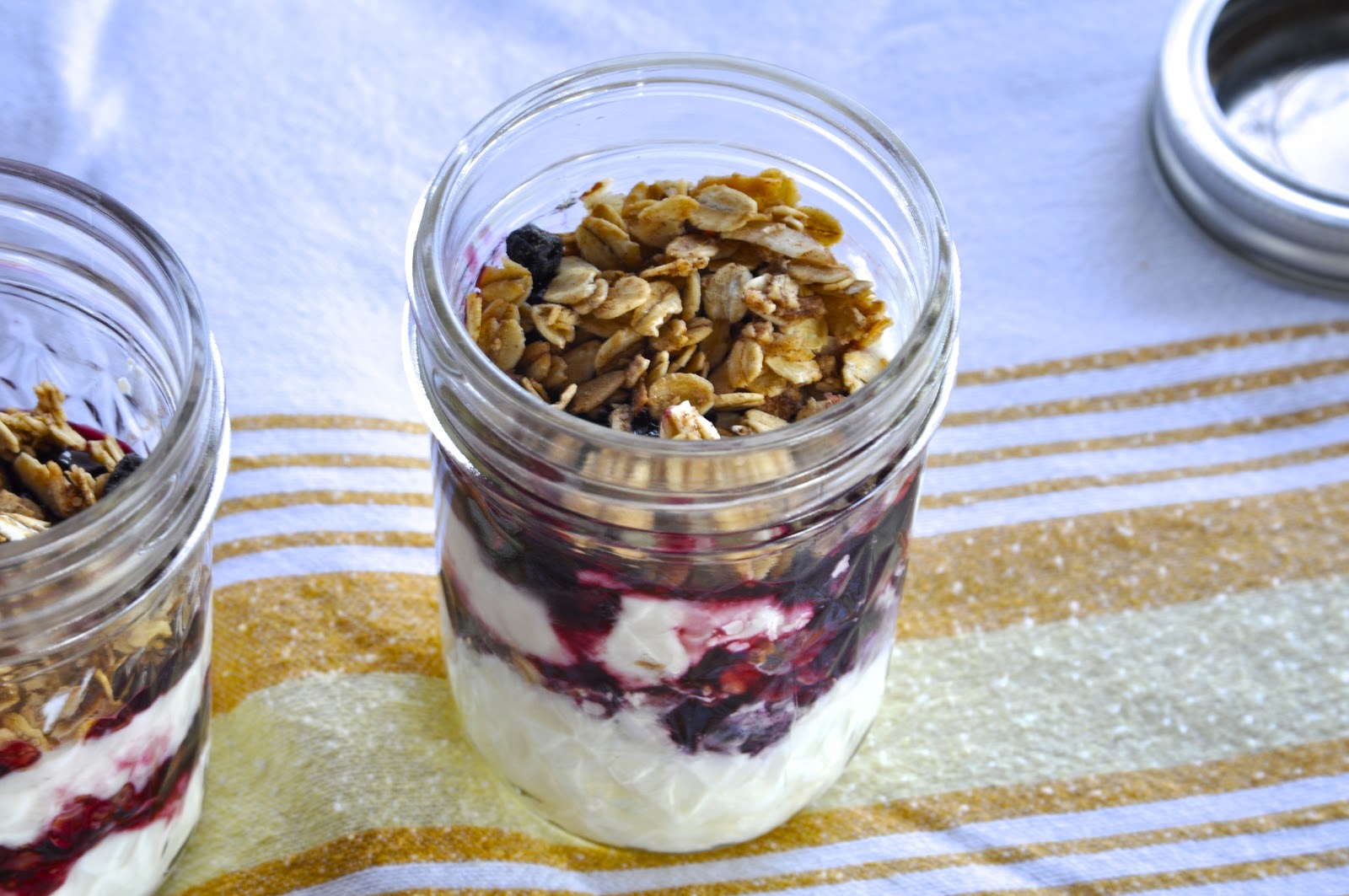 Two Blue Lemons YogurtGranola Jars with Cherry Sauce