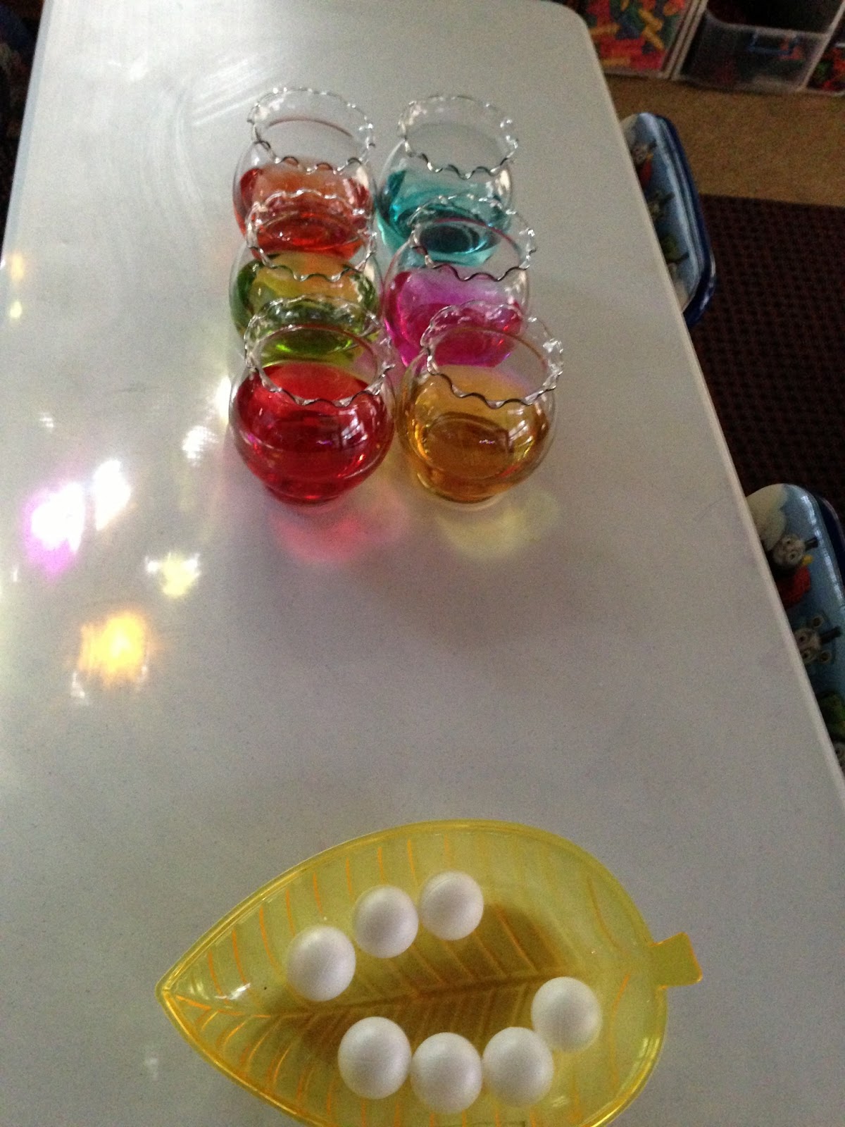 Ping pong fish bowl toss Homeschool and Light Tables