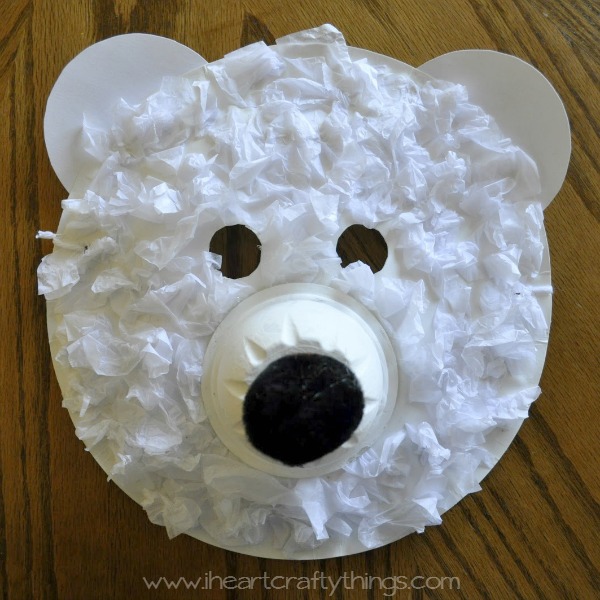 Polar Bear Paper Plate Project - polar bear made out of tissues paper and a paper plate