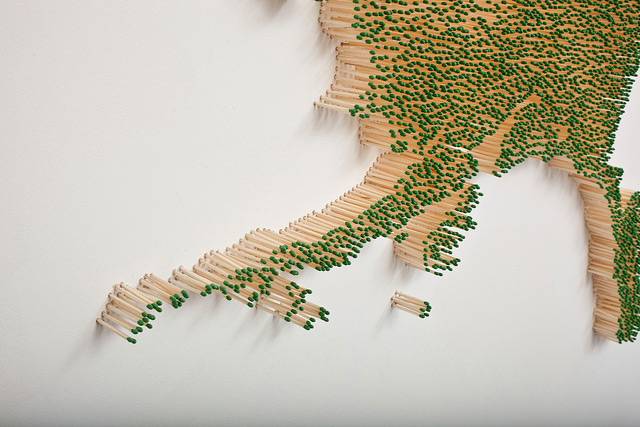 United States Map Made from Thousands of Wood Matches by Claire Fontaine