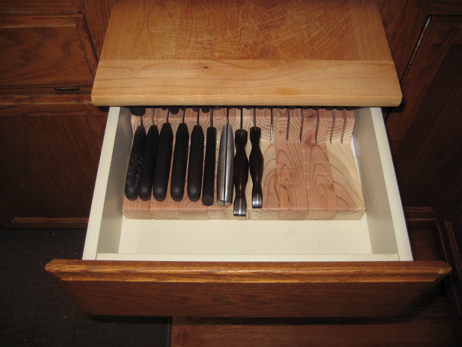 A Master of None Knife Block Drawer Organizer
