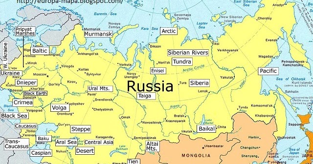 Mapa de Rusia Fisico Ciudad | Mapa de Europa Región Político