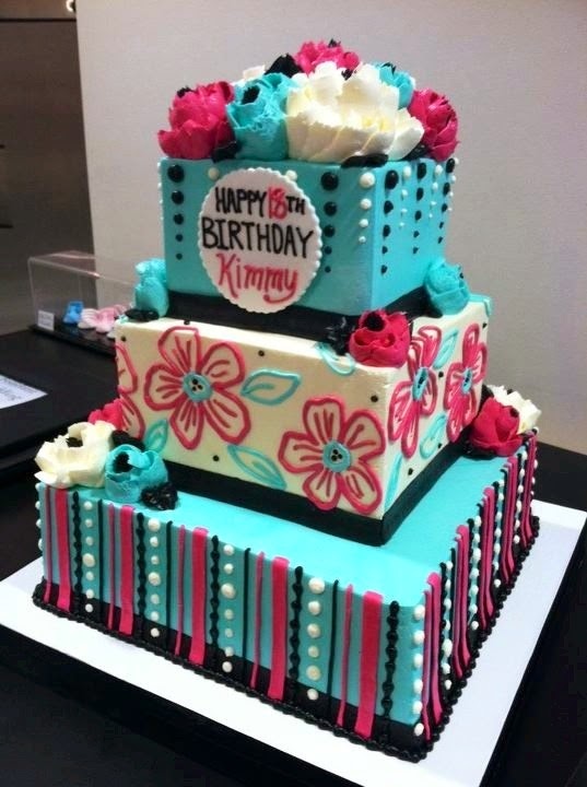 The Sensational Cakes TEAL BLUE PINK 21ST BIRTHDAY CAKE