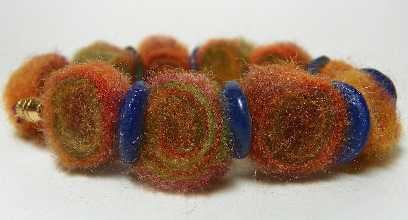 Needlefelted wool spiral bracelet