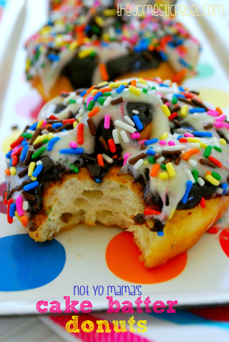 My Favorite Things Not Yo Mama's Cake Batter Donuts from The Domestic Rebel
