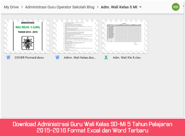 Download Administrasi Guru Wali Kelas SD-Mi 5 Tahun Pelajaran 2015-2016 Format Excel dan Word Terbaru