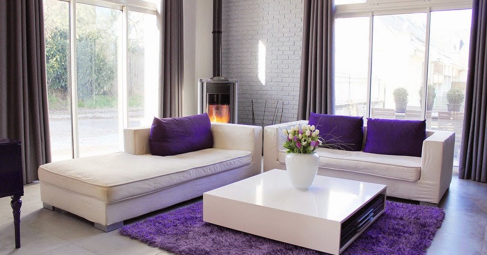 Desain Ruang Tamu Kontemporer Tema Ungu