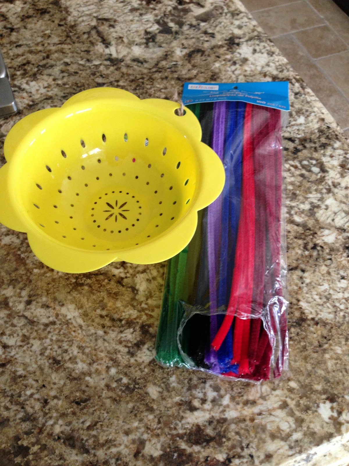 Party of 5 Fine Motor Skills Fun with Colanders and Pipe Cleaners