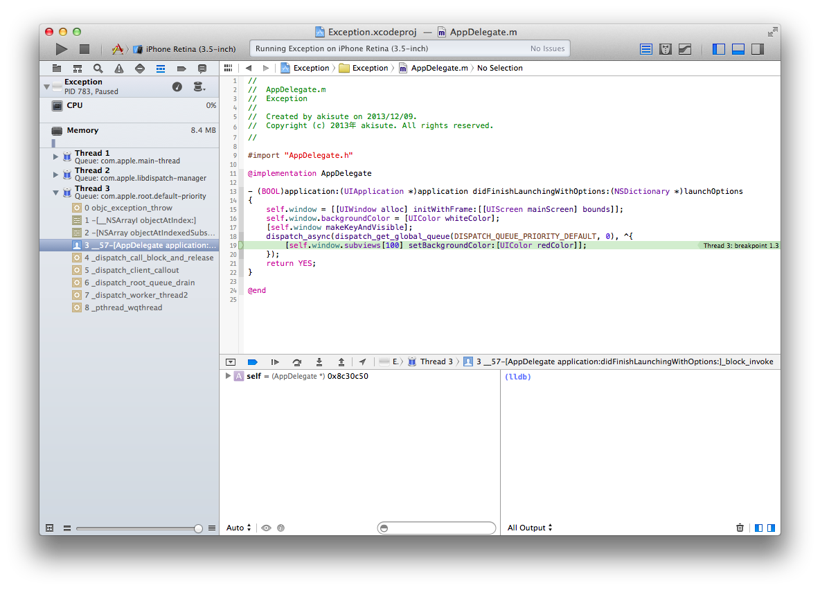 A Liaison Blog Xcode 5 で 発生した Nsexception の詳細が表示されない時の対処法