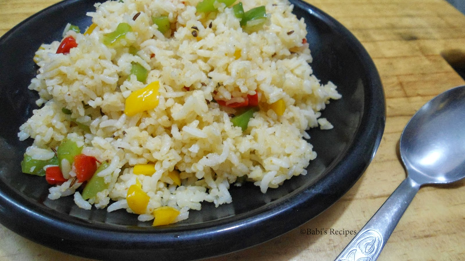 Babi 's Recipes Colourful Capsicum Rice Left Over Rice Recipe