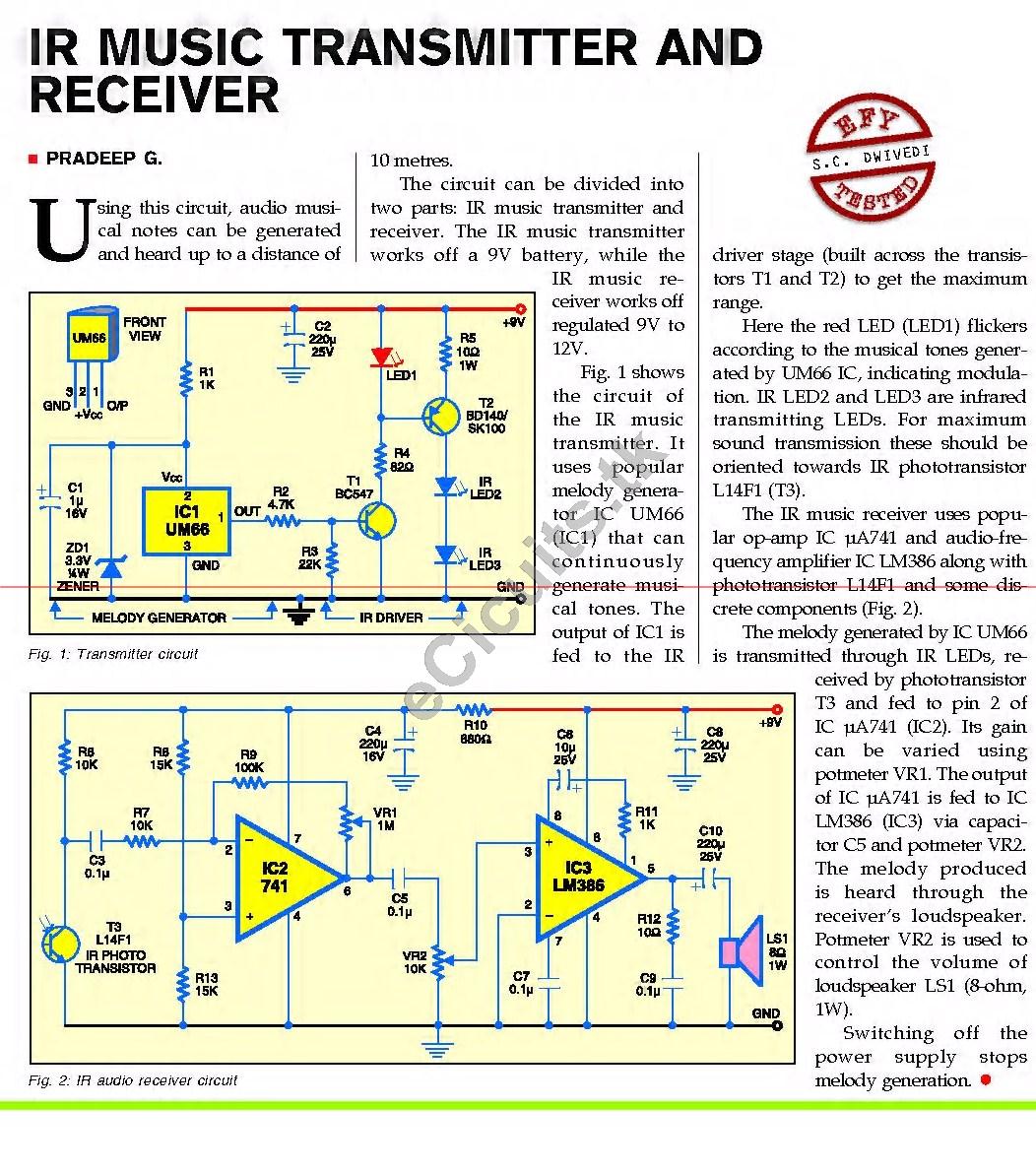 IR Music Transmitter And Receiver Electronics Circuits For You