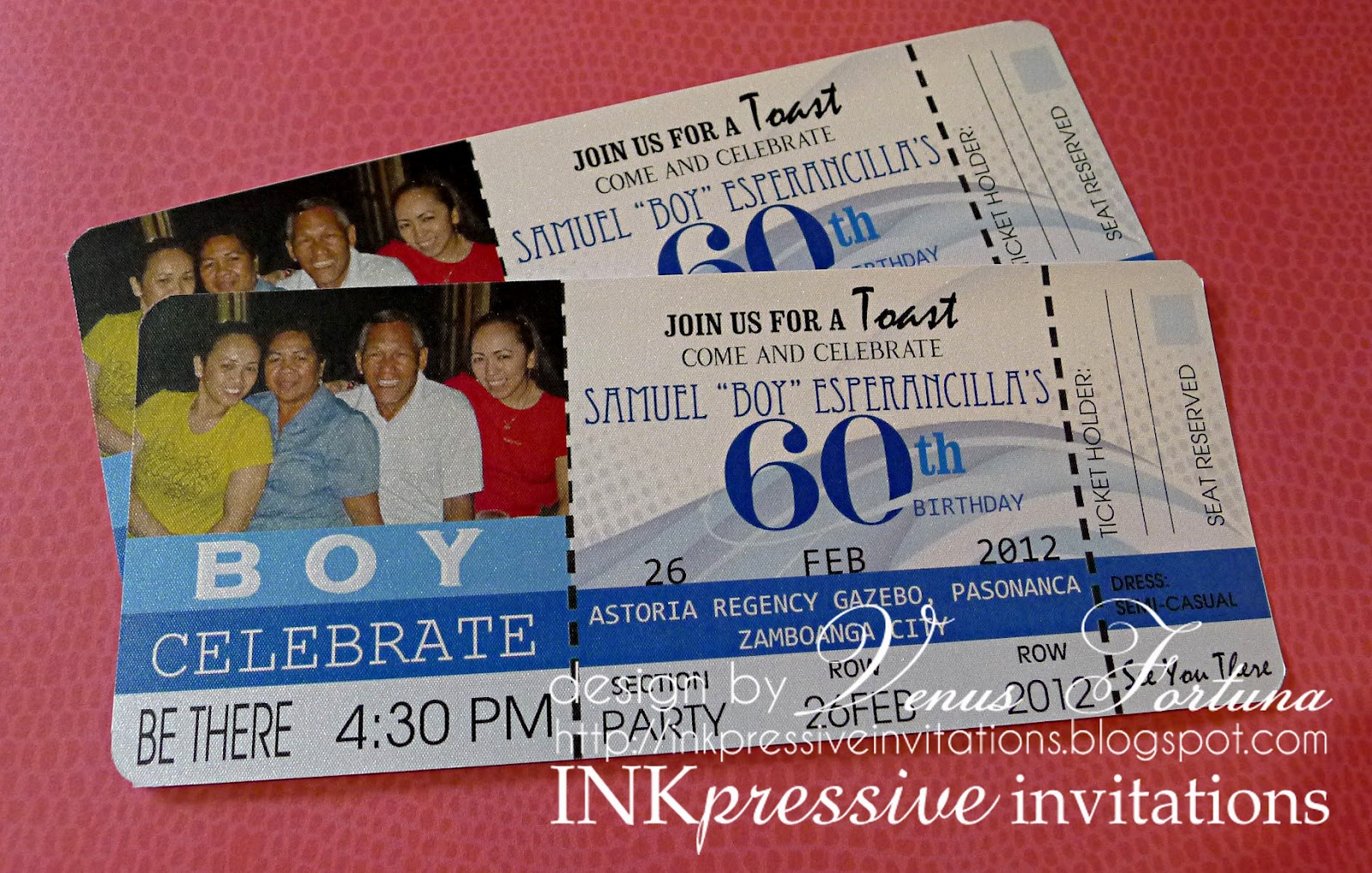 Inkpressive Invitations and Crafts Ticket Invitation 60th Birthday