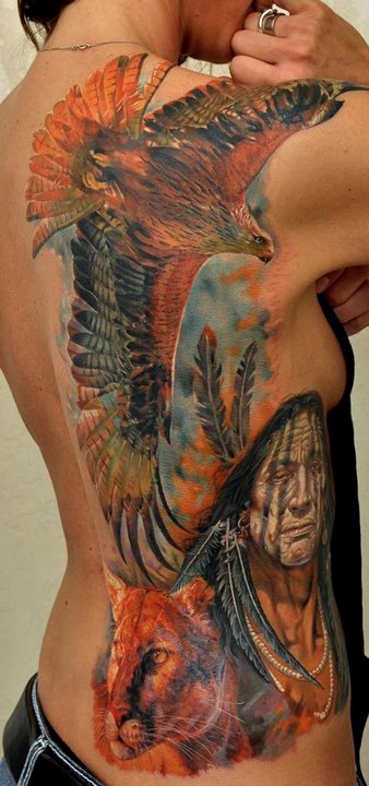 Flying phoenix tattoo on side body 