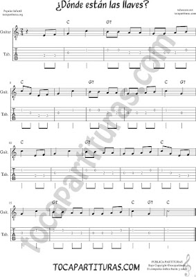 Tubescore Donde Estan las Llaves Tab Sheet Music for Guitar Children Song 