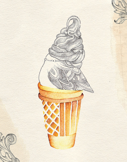 мороженое иллюстрация, птица в мороженом, мороженое рисунок