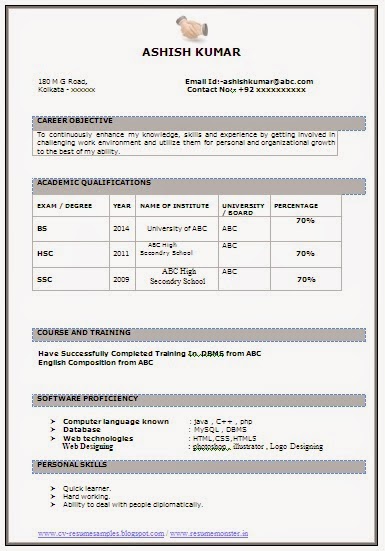 curriculum vitae format for freshers 10000 cv and resume sles with free it fresher resume curriculum vitae format for freshers 10000 cv and resume sles with free it fresher resume