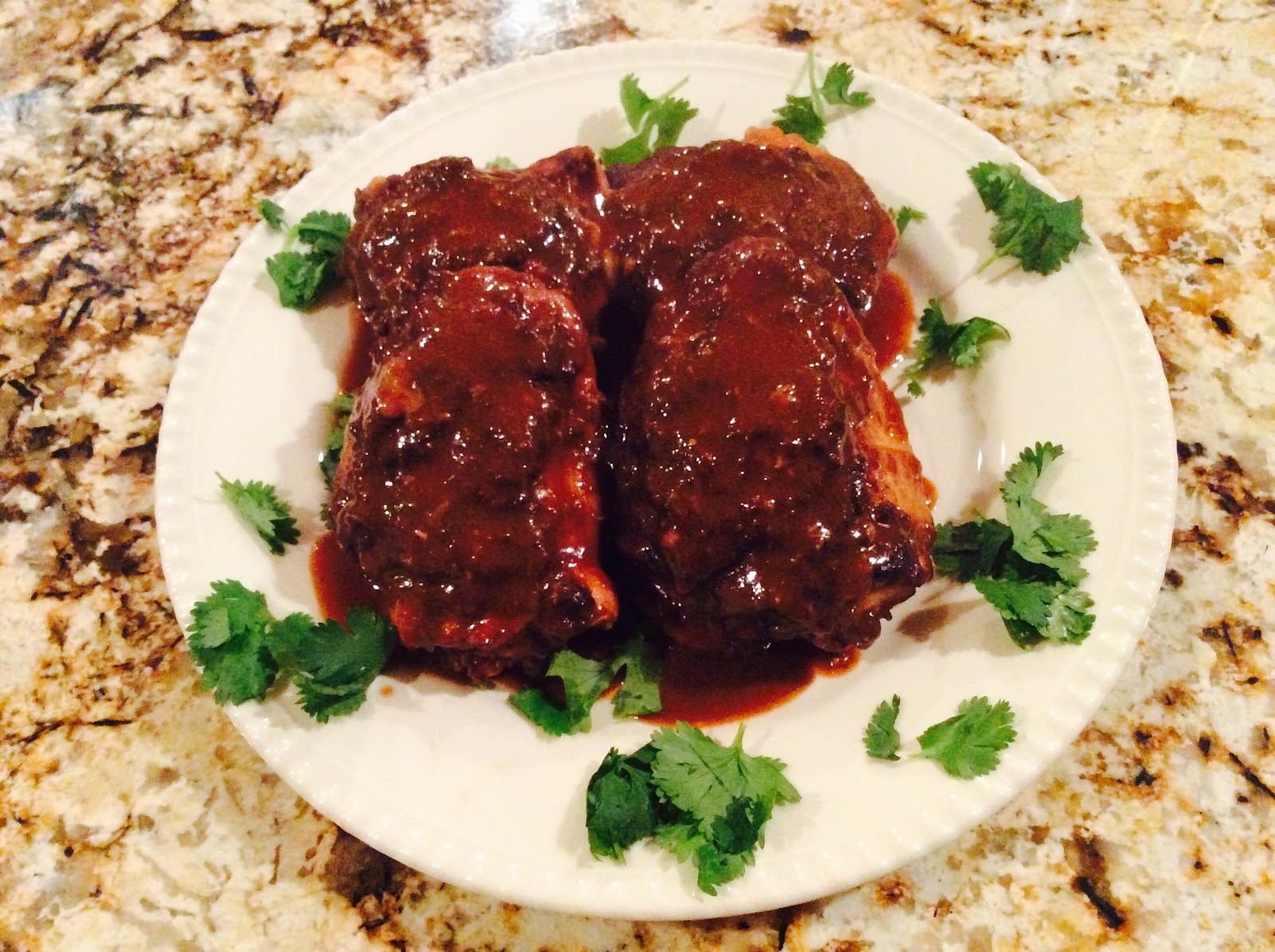 What's Cooking at the Bullmann's Baked Chicken Thighs in Mole Sauce