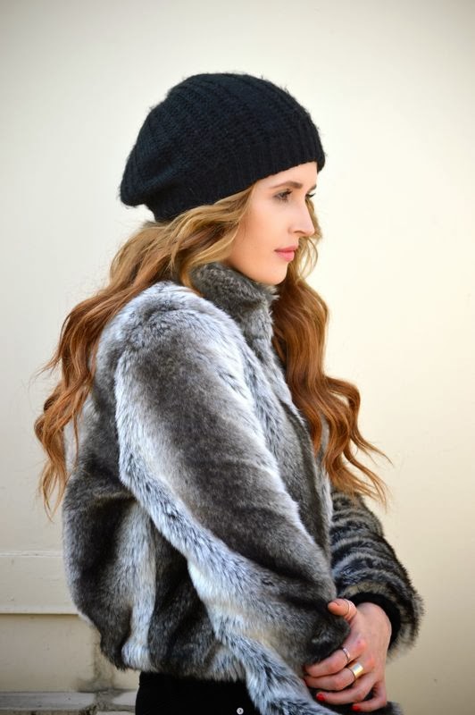 BCBG Faux Fur Jacket- Black Beanie-Winter Style- LA personal style blogger- Golden Divine Blog