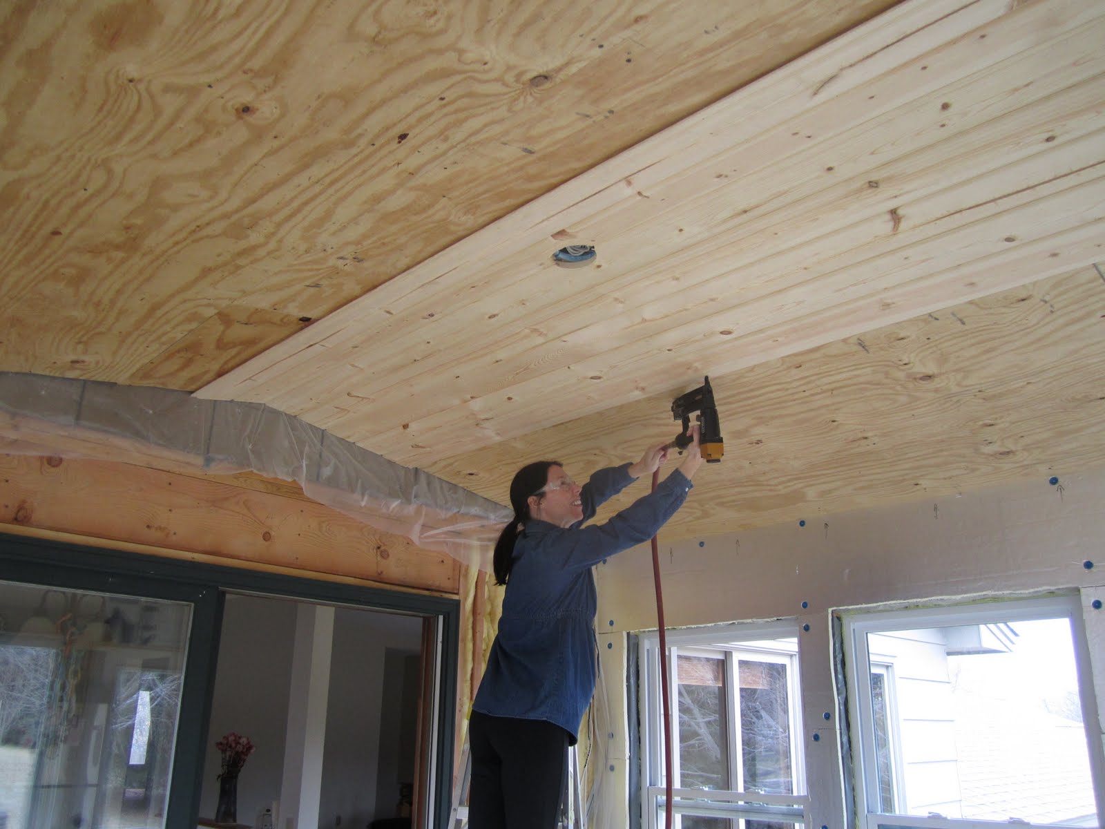 The Savstrom Family Blog Knotty Pine Ceiling In The Sunroom