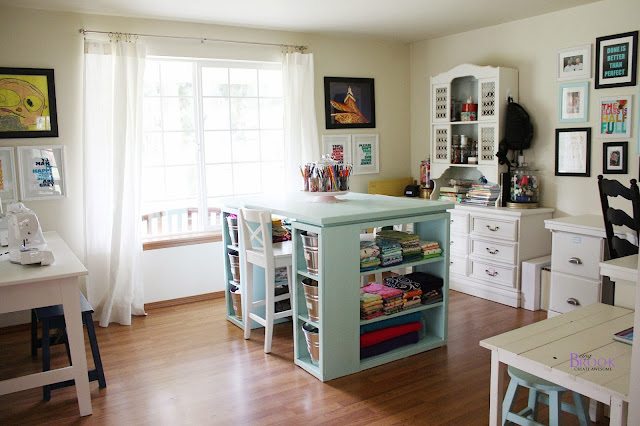 arts and crafts room inspiration, storage table bookshelf