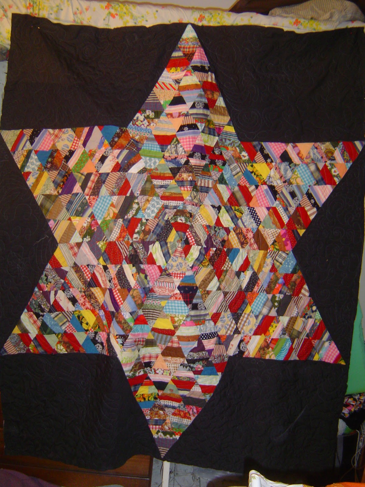 recycled quilt tumbling blocks quilt