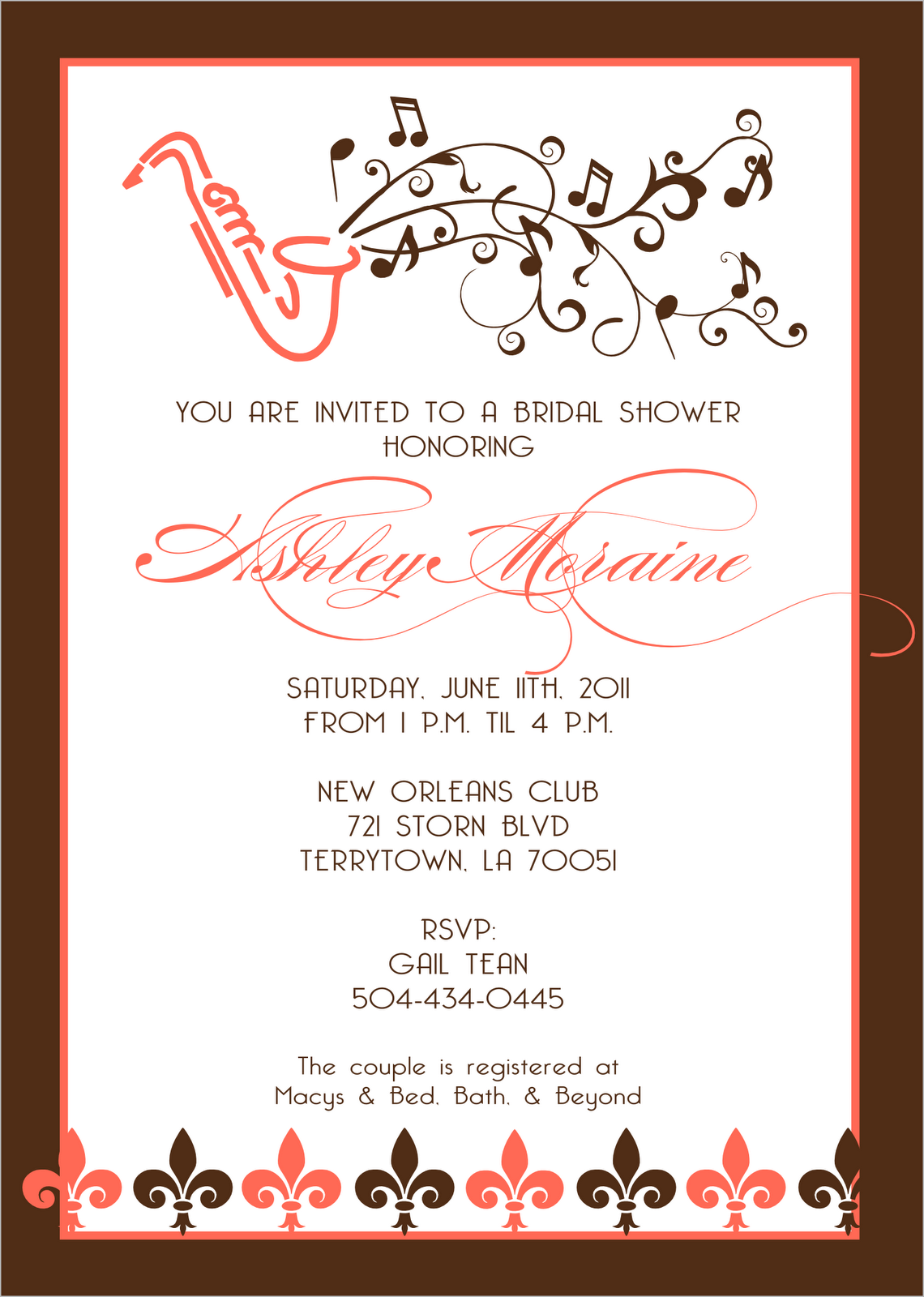 Signatures By Sarah Jazz Bridal Shower Invite For Tiffany