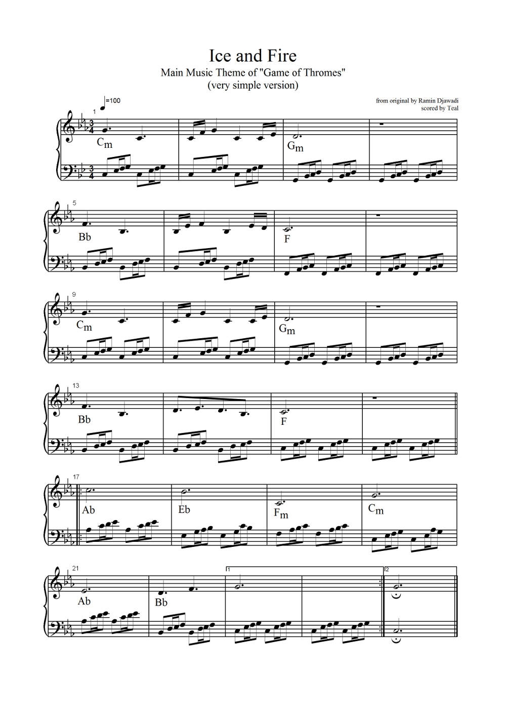 Partition piano game of thrones pdf