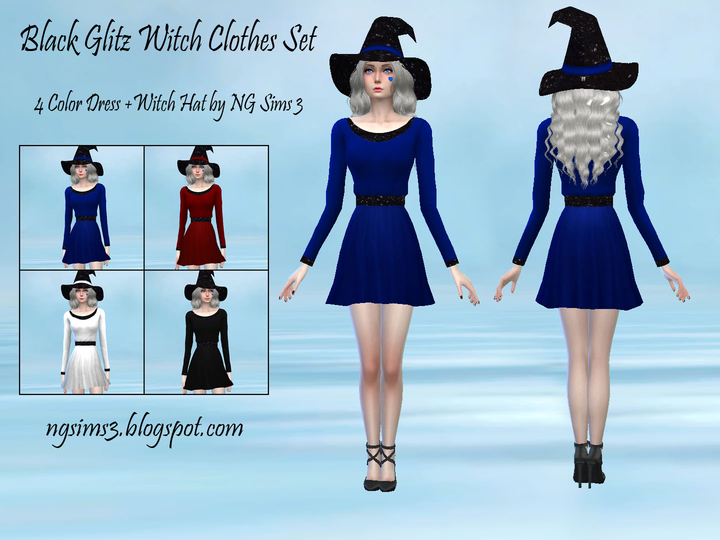 NG Sims 3 Black Glitz Witch Clothes Set Dress TS4 Clothing