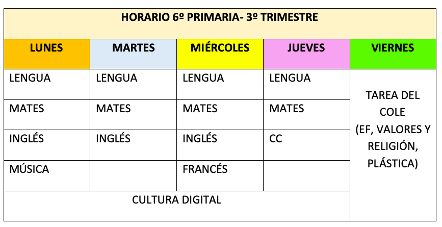 HORARIO 3º TRIMESTRE