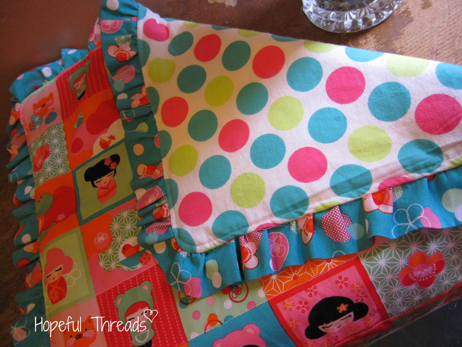 Hopeful Threads Ruffle Trimmed Faux Patchwork Baby Blanket Tutorial