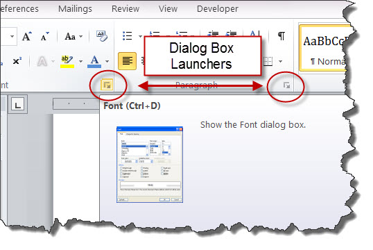 microsoft word dialog box launcher