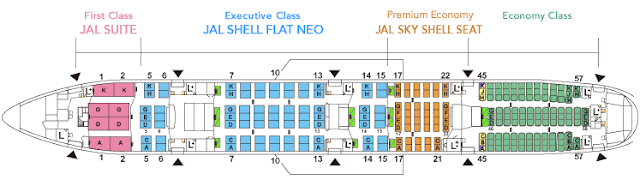 JAL W82 configuration with the current generation long-haul products (NEO seats).