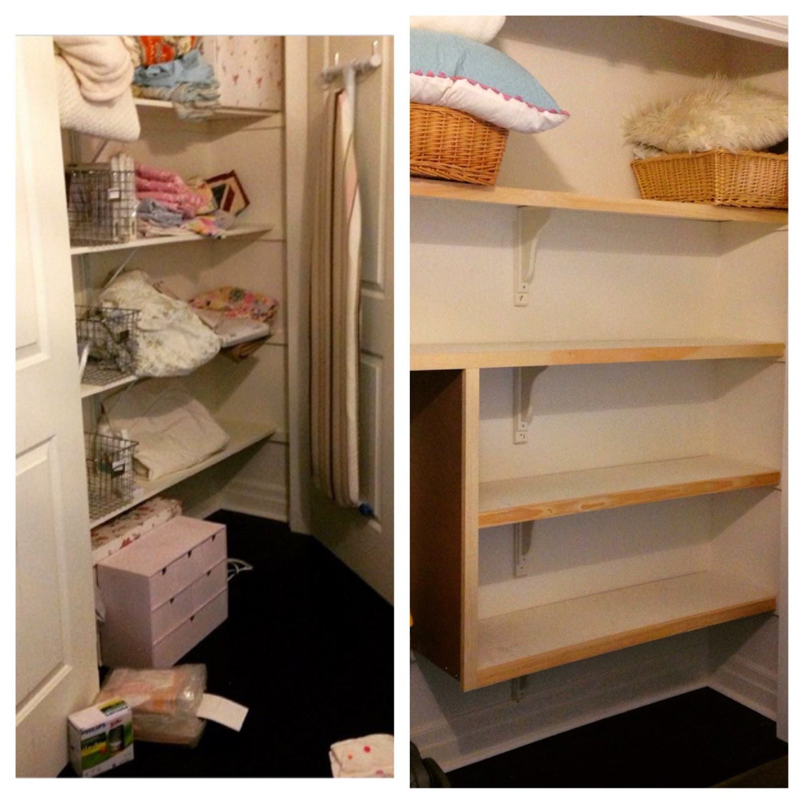 White Wood linen closet organization